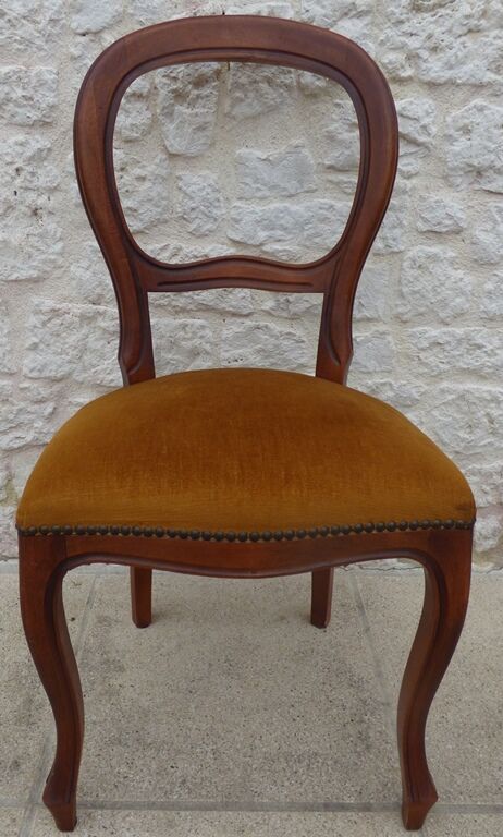 Louis Philippe style chair in solid wood with velvet top