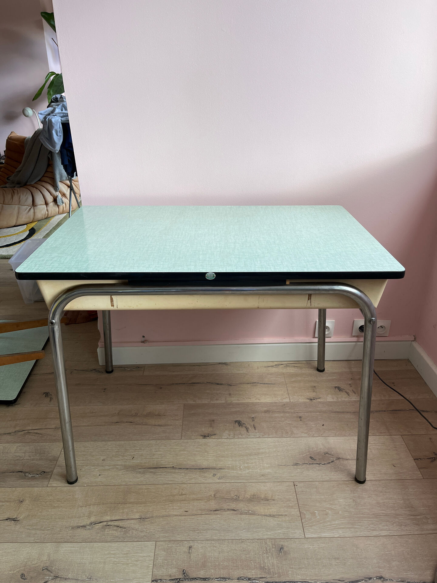 Table Formica vert d eau avec ses 2 rallonges