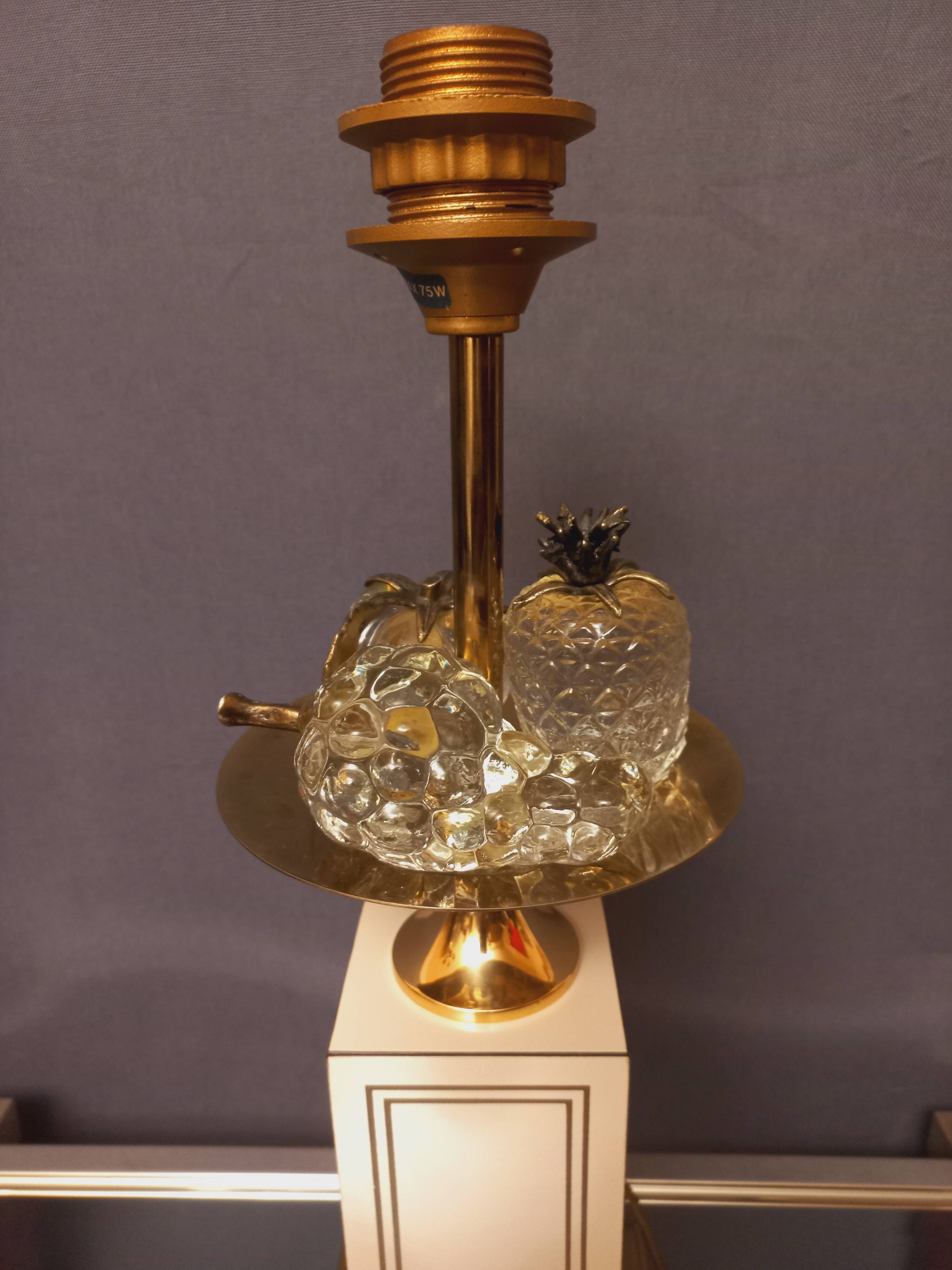 Large designer lamp in brass and ivory lacquer