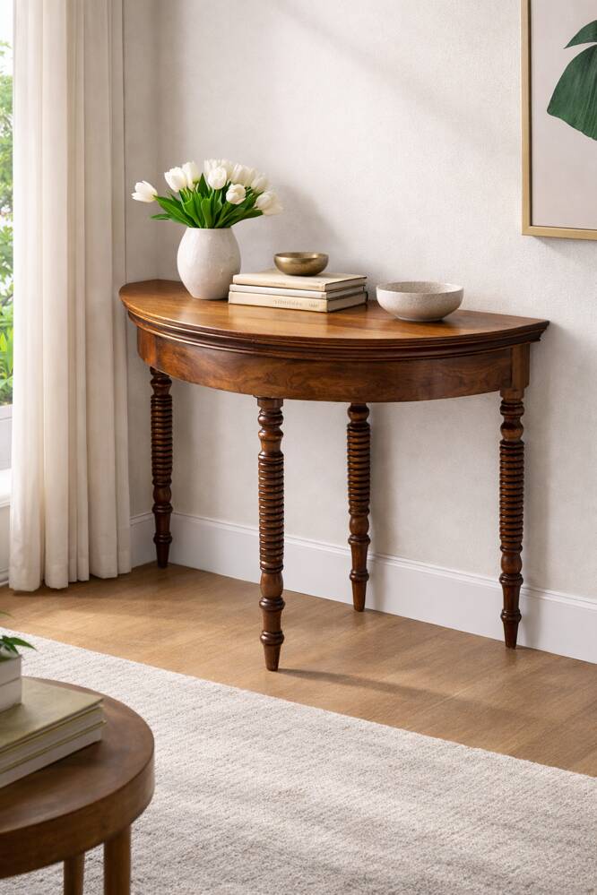 Half-moon table in solid walnut