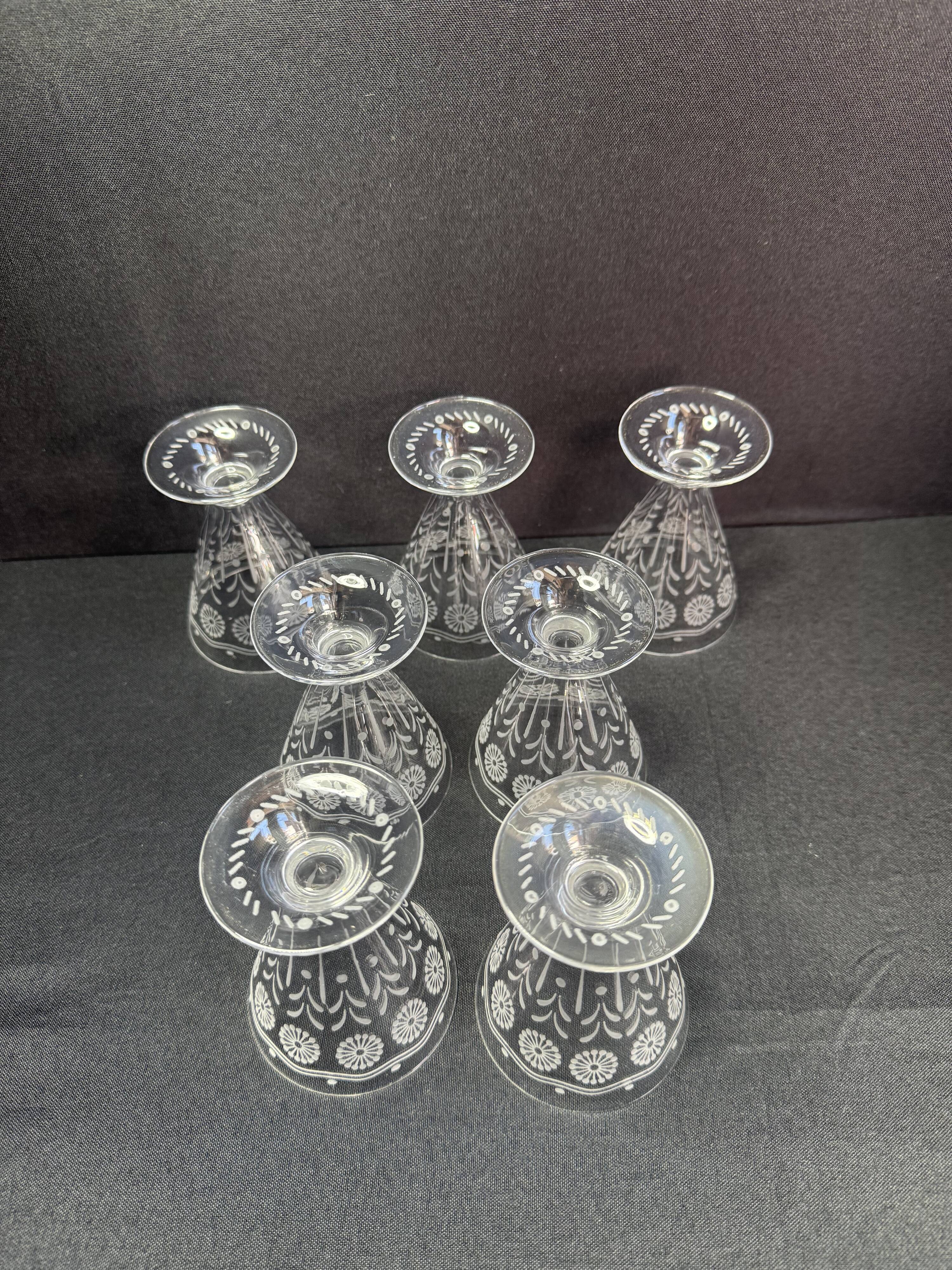 7 Baccarat wine glasses shape 11965 with matte engraving 12117.
