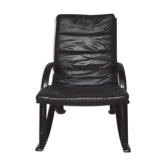 Fauteuil cuir noir et cannage