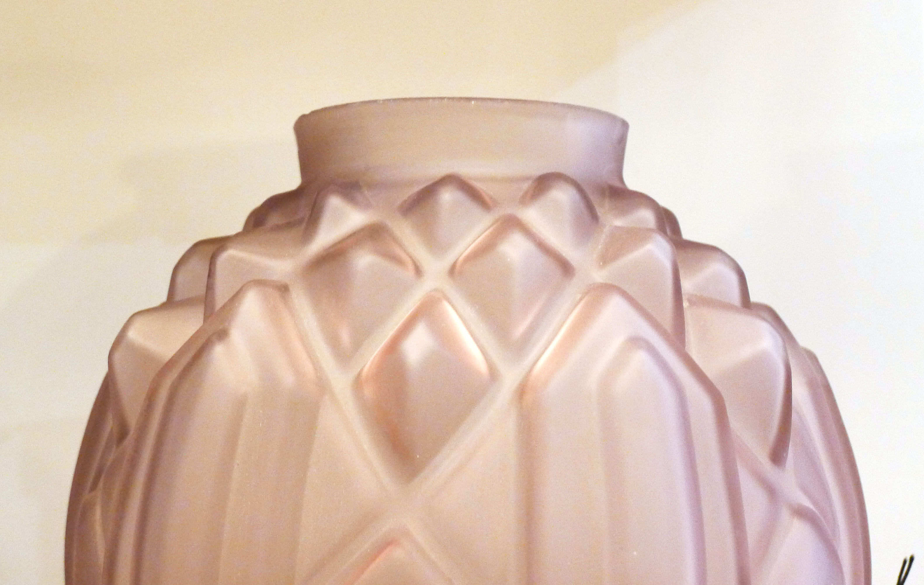 Art Deco ball vase, frosted violet glass