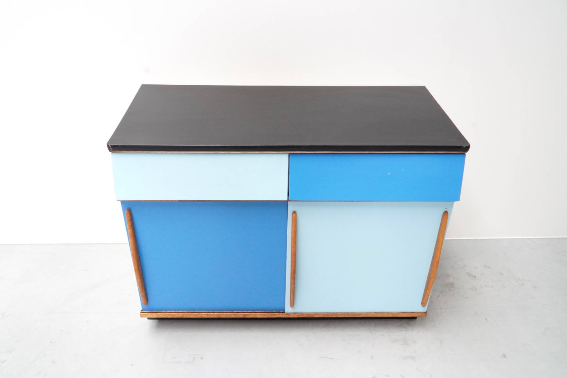 Willy Van Der Meeren, Blue Two-Tone Kitchen Cabinet for Tubax