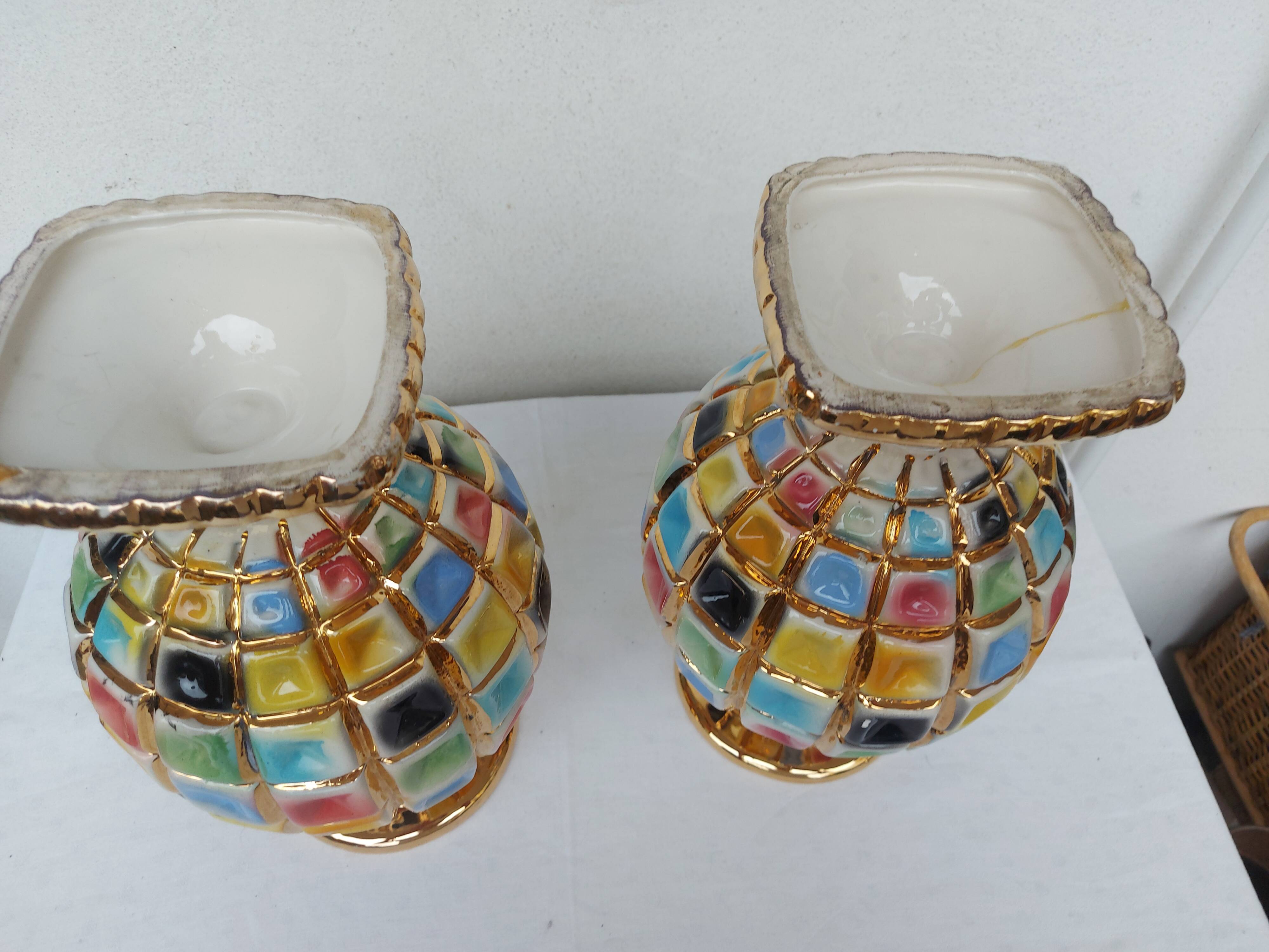 PAIR OF CERAMIC VASES DOREE, POLYCHROME, VINTAGE ITALY 60'S