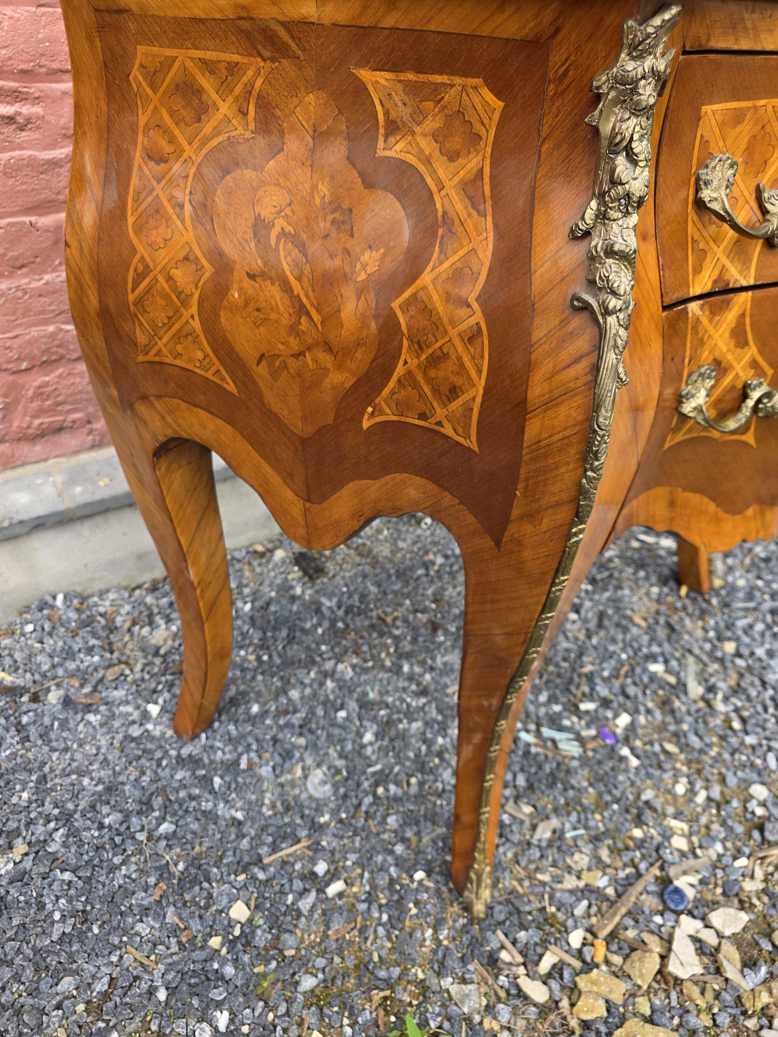 Curved Louis XV style commode in marquetry, mid-20th century.