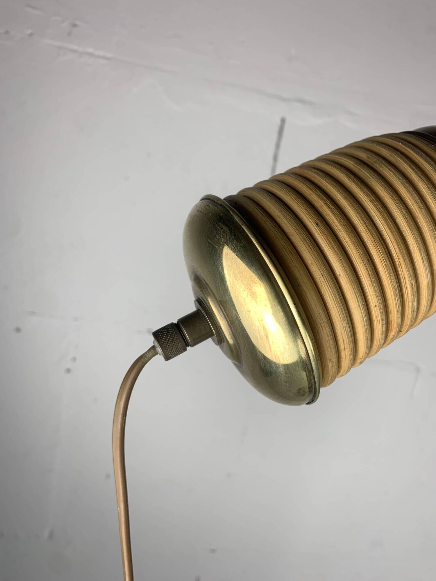 Italian Adjustable Floor Lamp in Pencil Reed, Bamboo, Rattan and Brass, 1970s