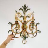 Large Italian wall lamp in gold and green metal. 90s