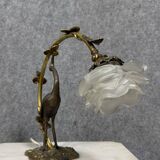 Art Nouveau period Heron lamp in bronze with double patina
