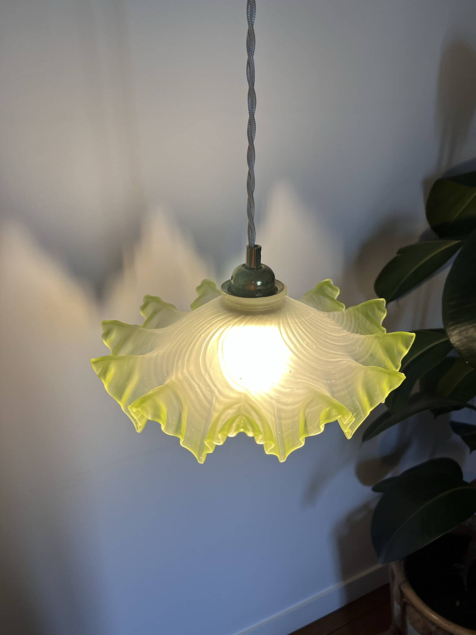 Vintage green and white serrated pendant light