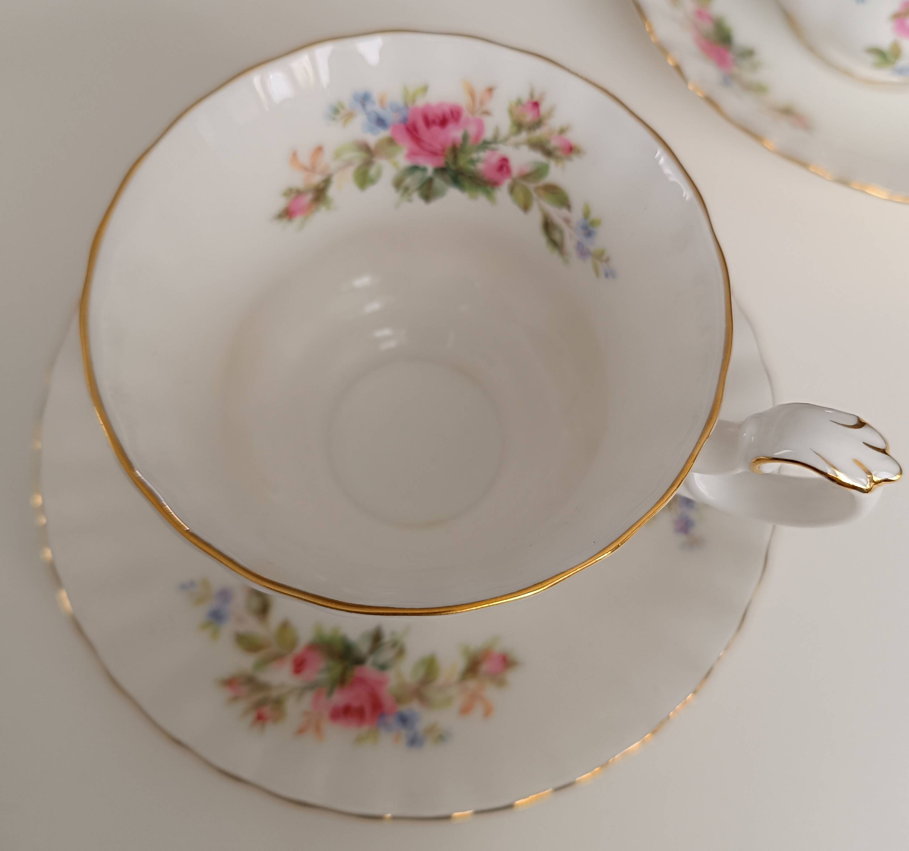 Royal Albert English porcelain set of 2 cups, saucers, and milk jug.