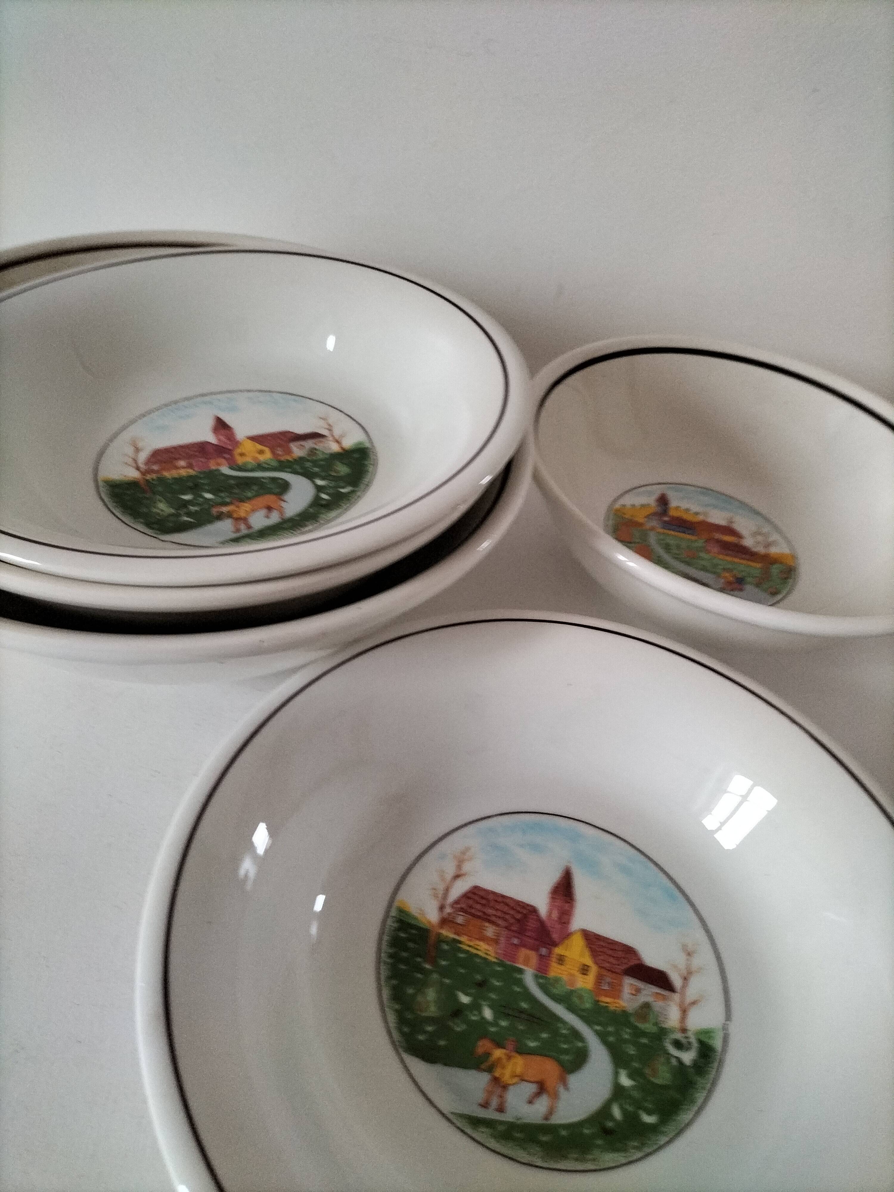 Set of 5 Italian ceramic dishes with country decor