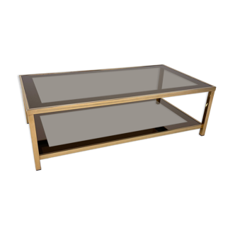 Brass and Mirrored Smoked Glass Belgo Chrome Coffee Table, 1970s