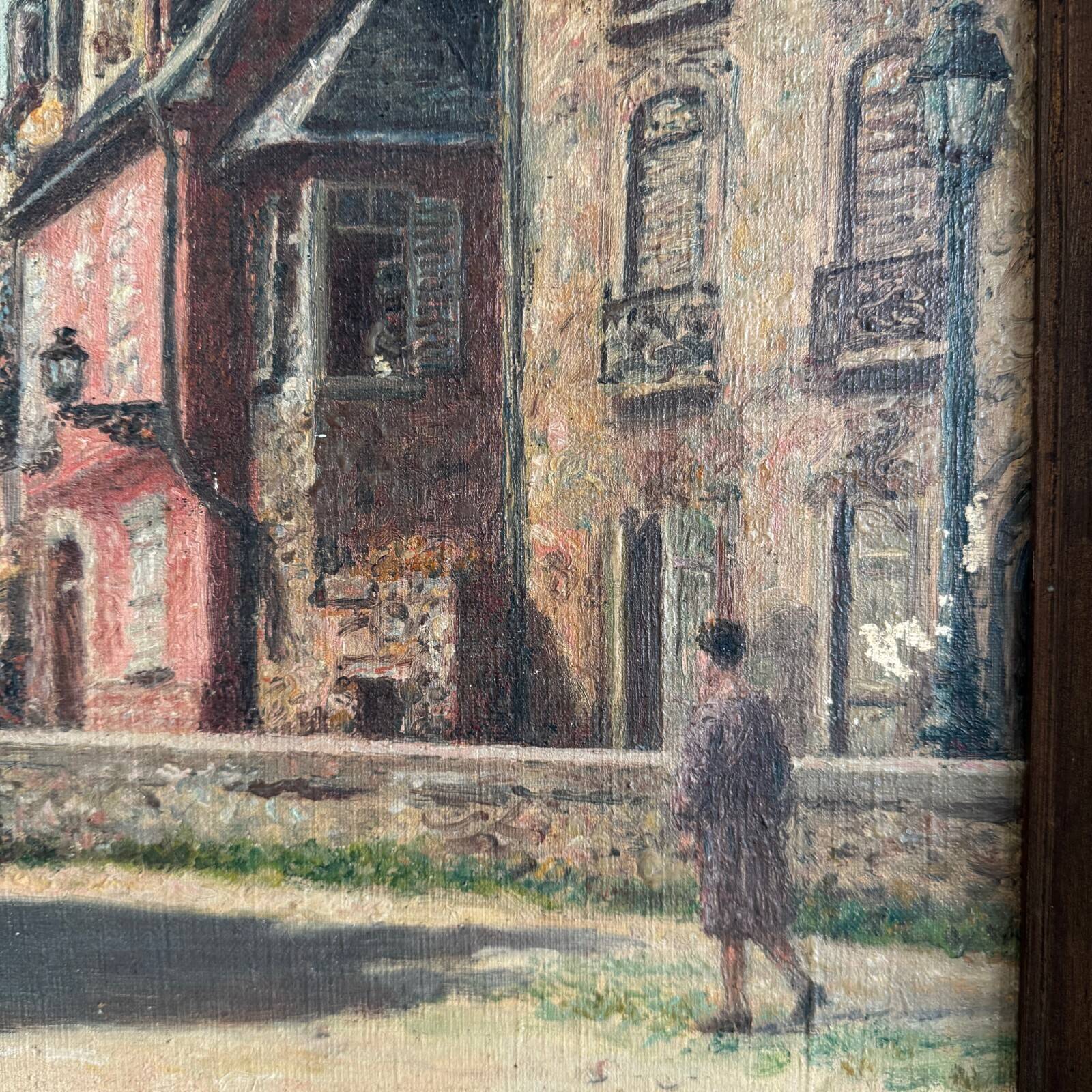 Oil on canvas 20th century street scene by Jacques Louis Barcat