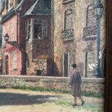 Oil on canvas 20th century street scene by Jacques Louis Barcat