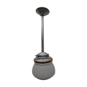 suspension vintage année 50 globe verre granité filets or