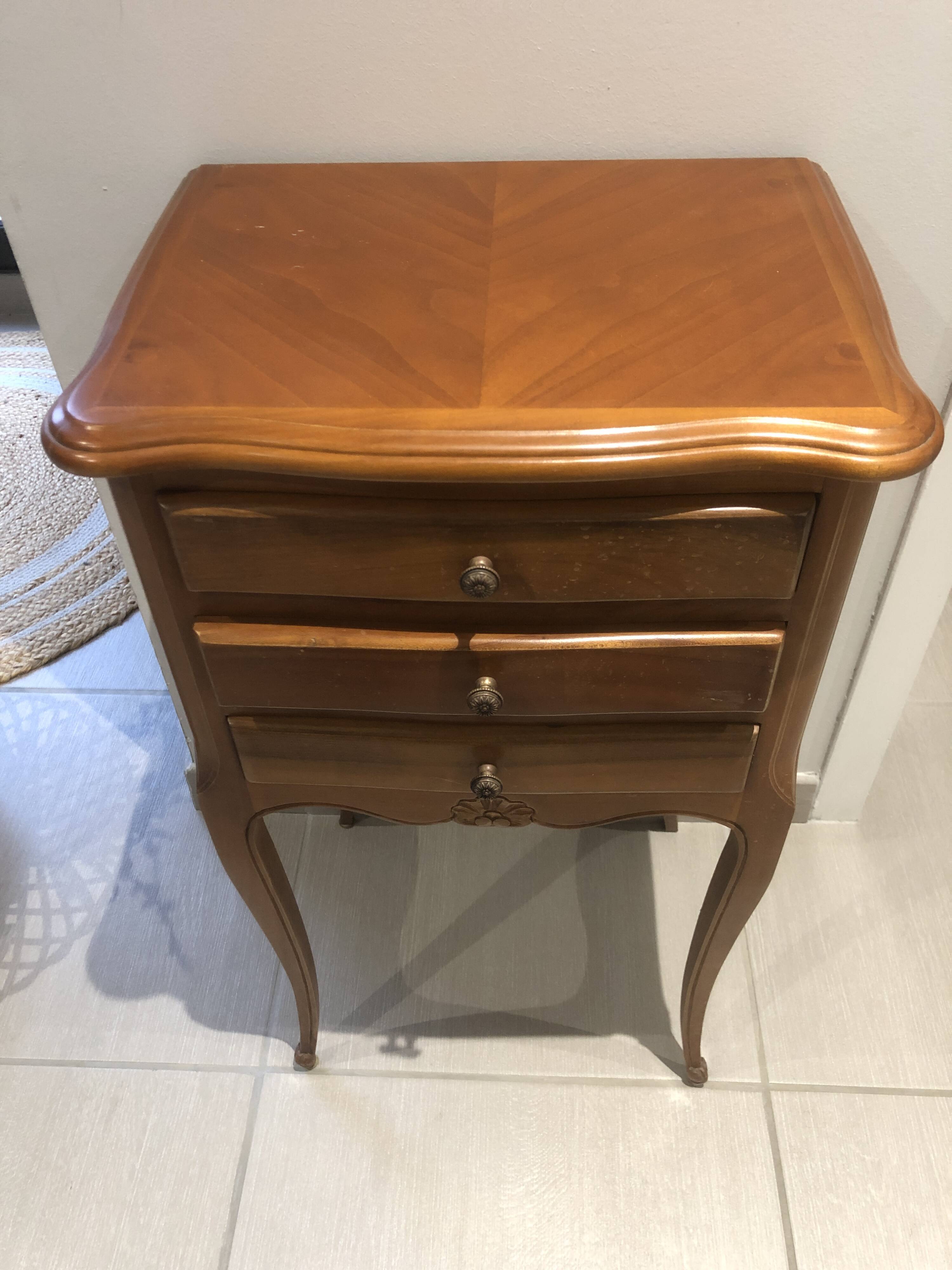 Louis XV style wooden bedside table with drawers