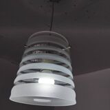 70's pendant light, partially sandblasted molded glass