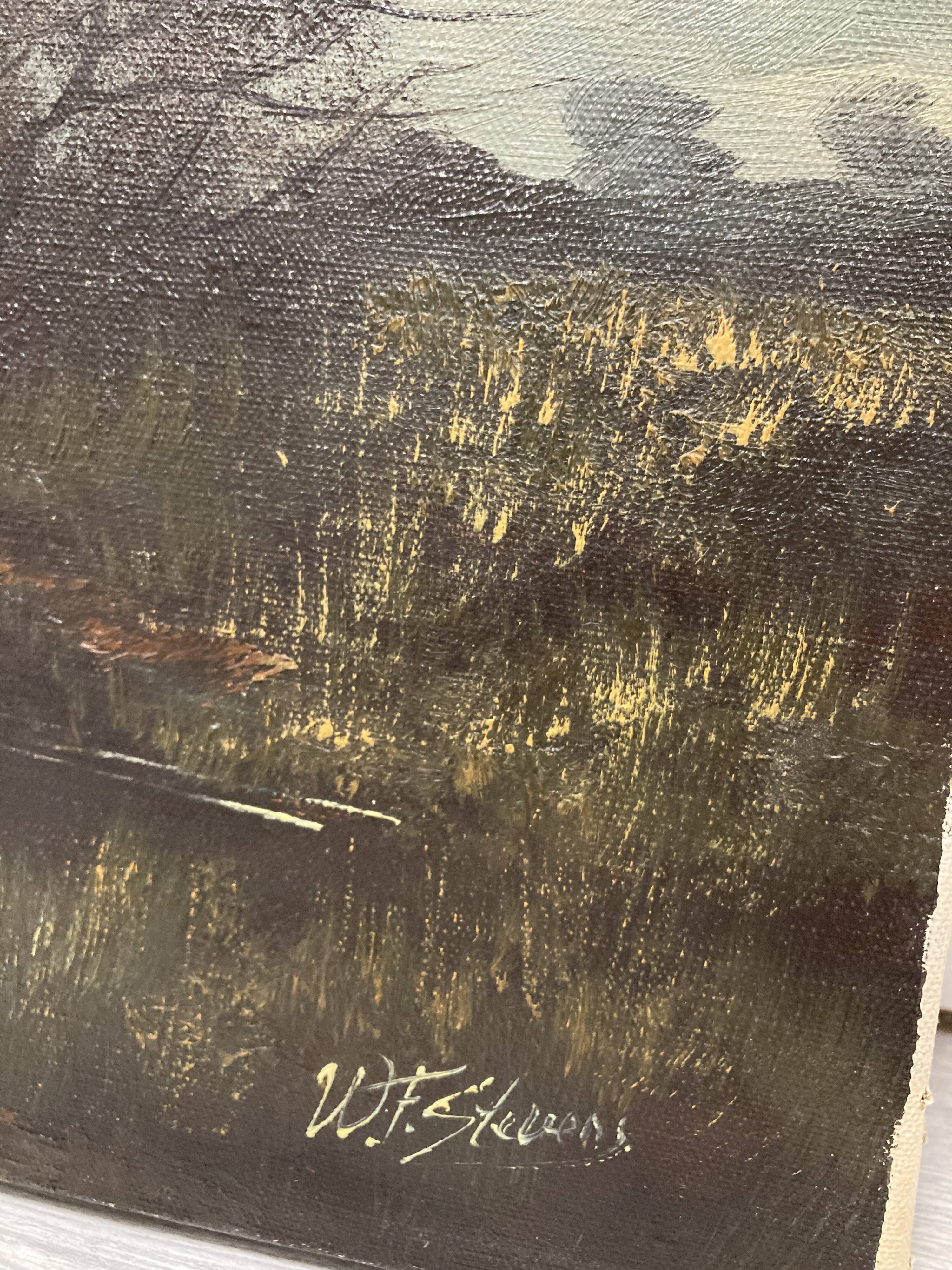Oil on canvas sunset at the water's edge