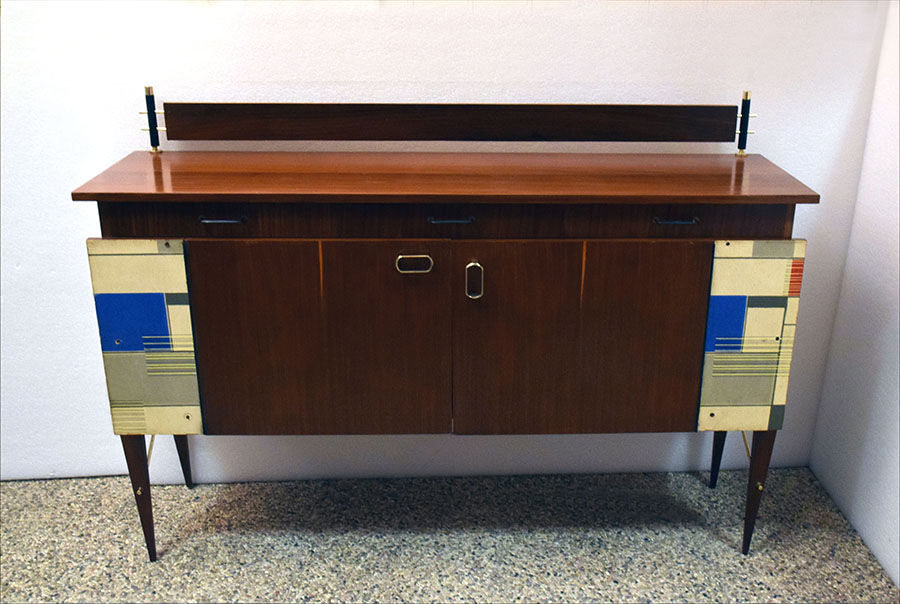 Mid-century decorated sideboard with internal lighting by Società Italiana Compensati Curvati
