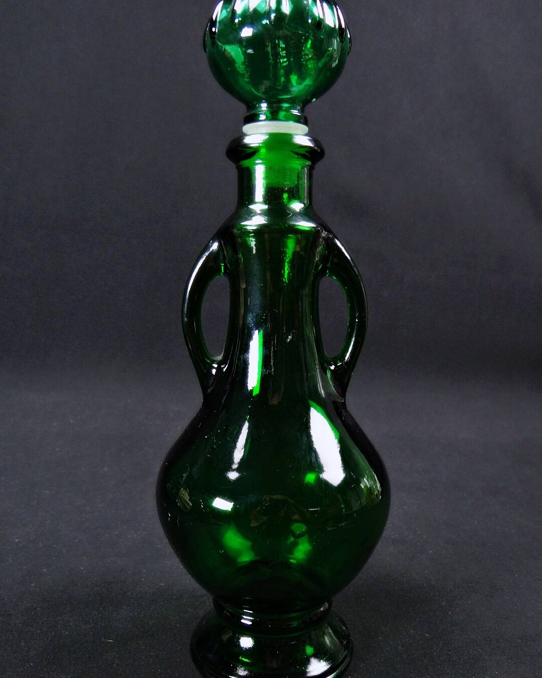 Vintage 70s green Empoli glass genie carafe bottle
