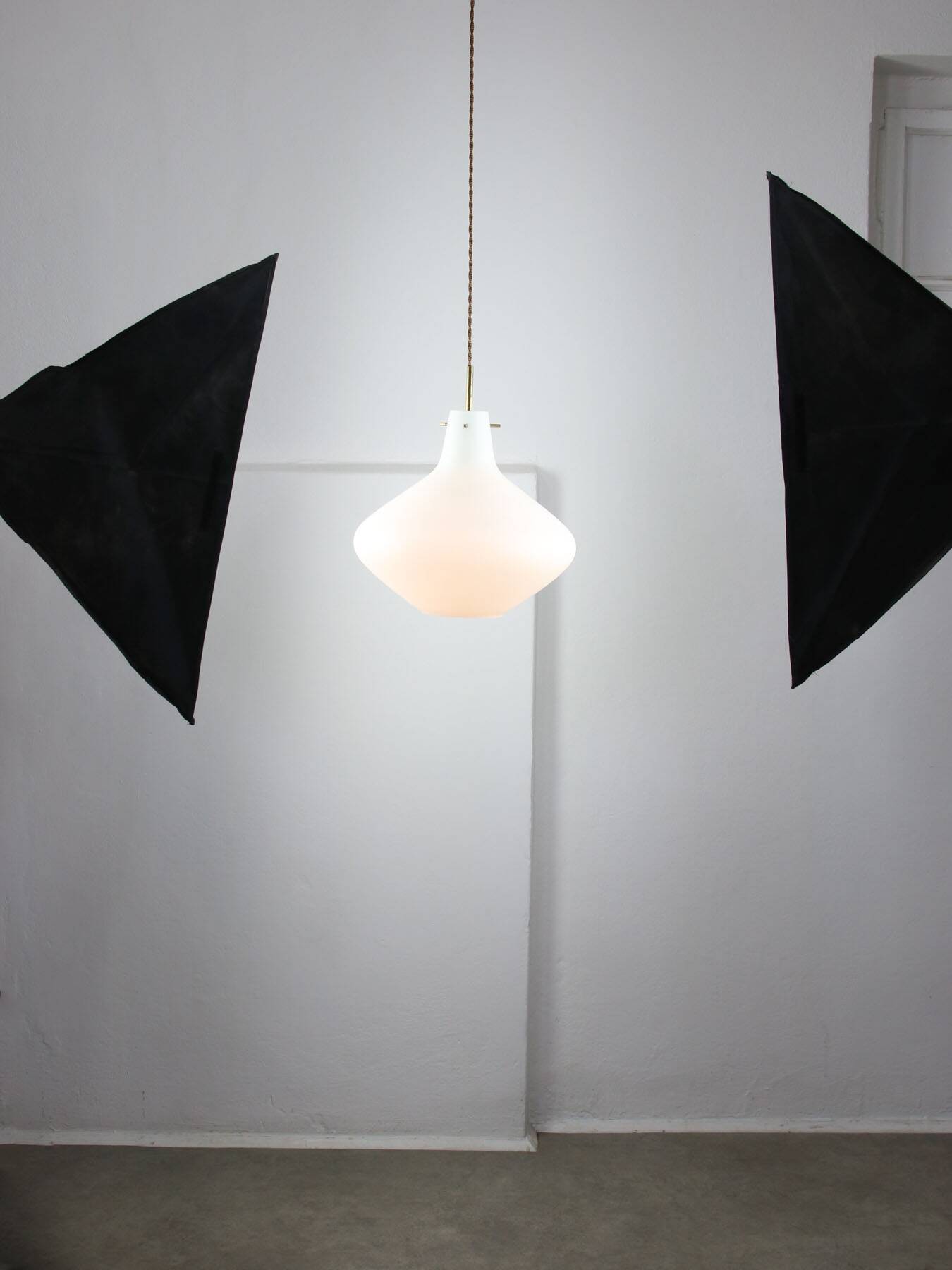 Mid-Century Italian Brass and Opaline Glass Pendant Lamp