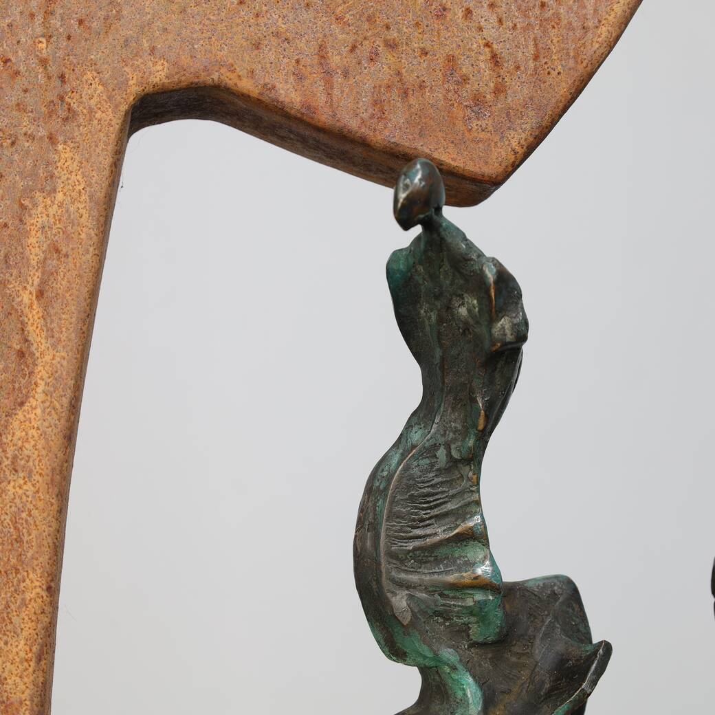 Contemporary Stone & Metal Sculpture with Bronze Figures