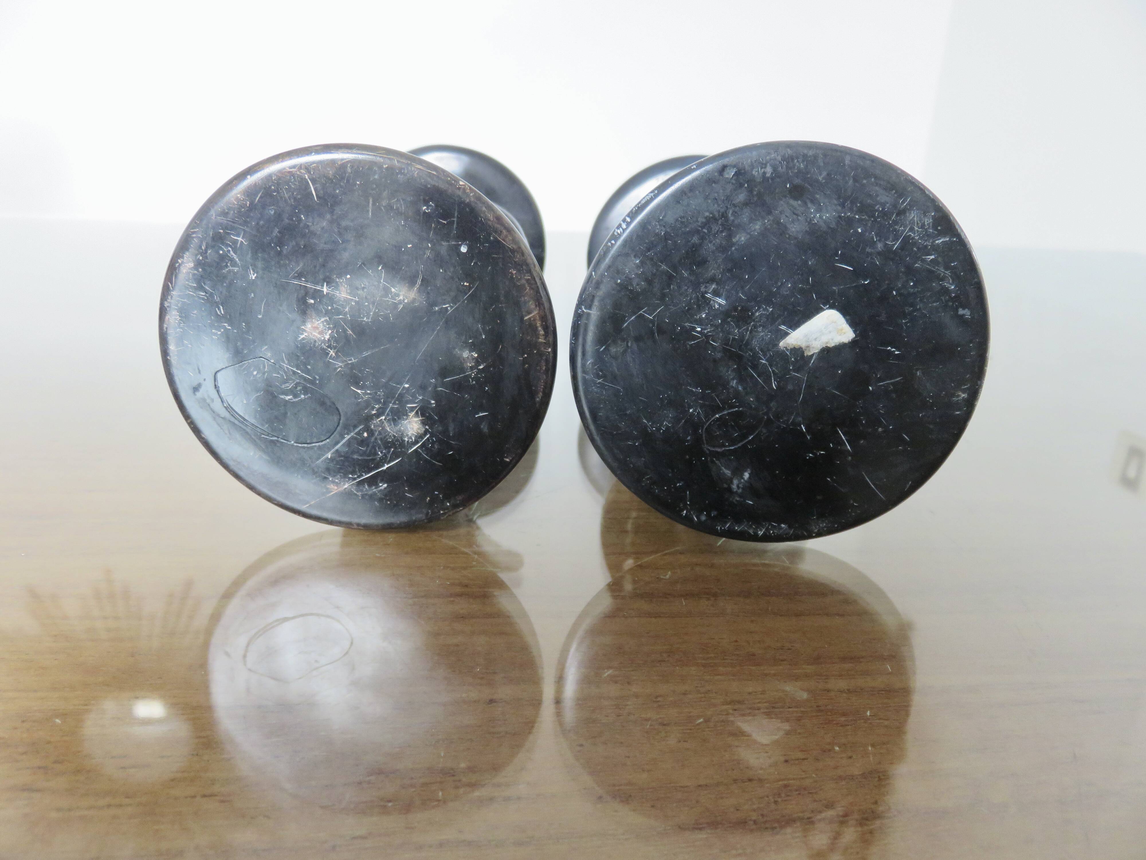 Pair of ethnic soapstone candlesticks, African craftsmanship 1980