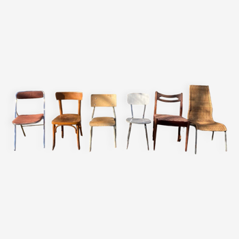 Lot de 6 chaises dépareillées design XXe