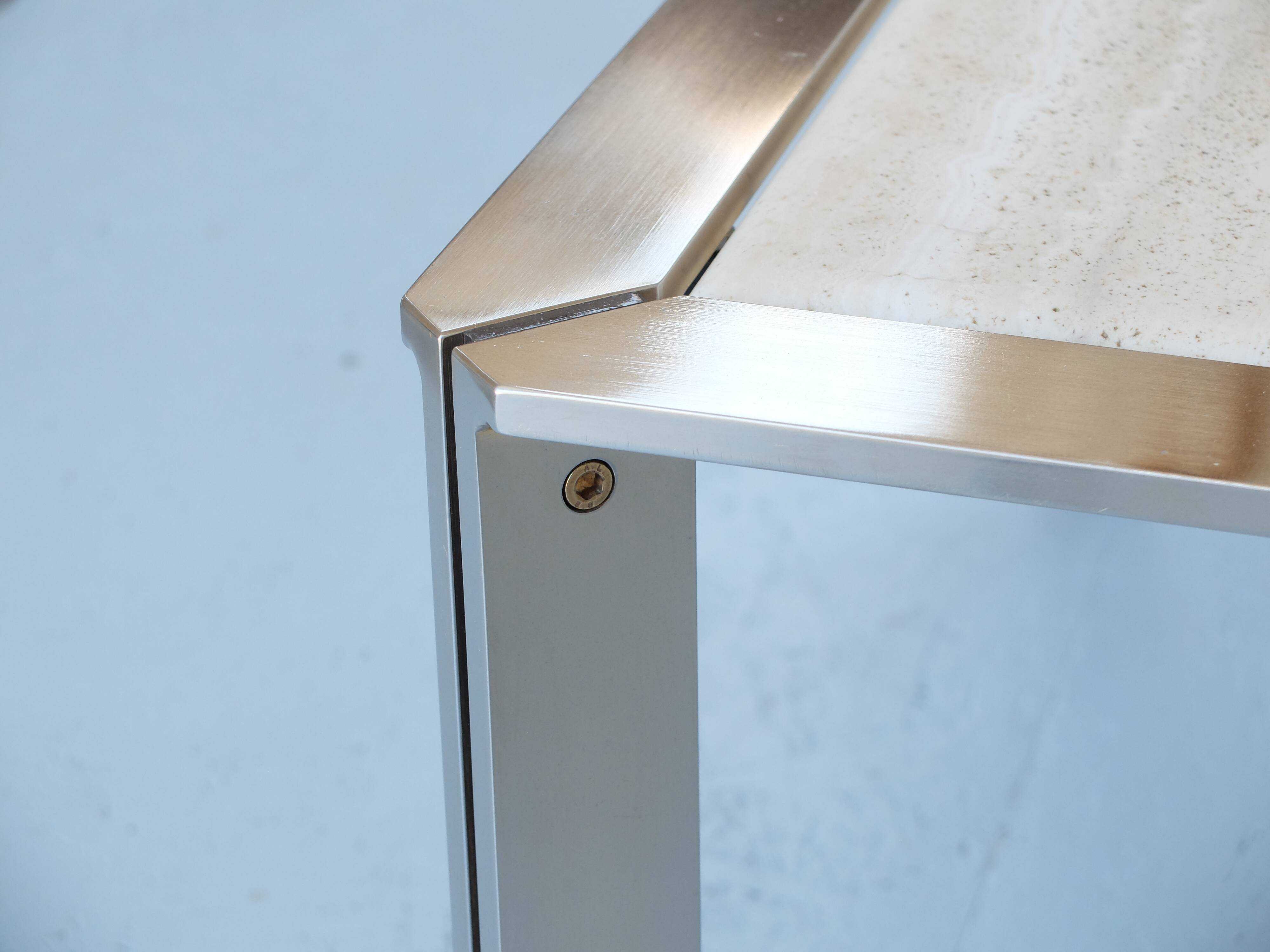 Chrome and travertine coffee table, Artelano France, 1980s.