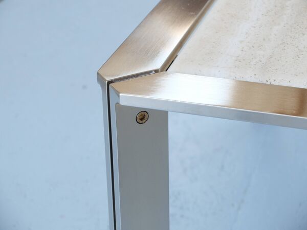 Table basse chrome et travertin, Artelano France année 80.