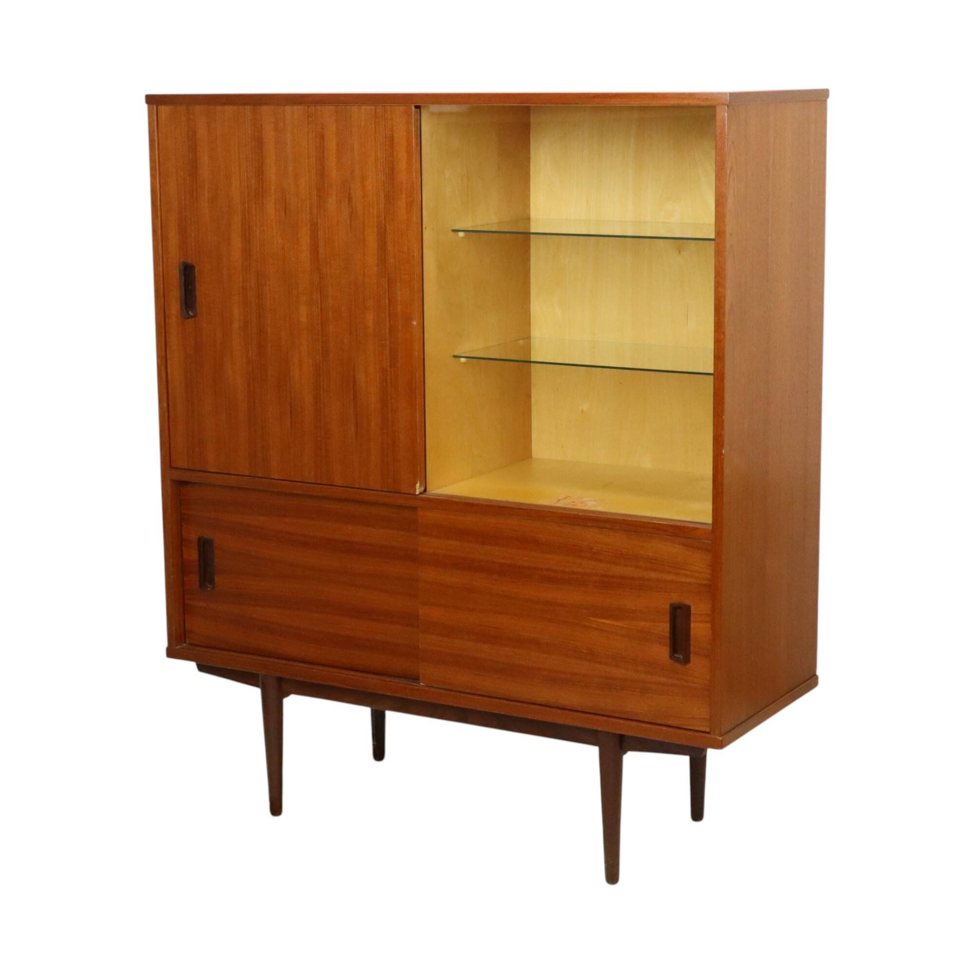 Large Wooden Display Cabinet Teak Veneer Sixties Design 110cm