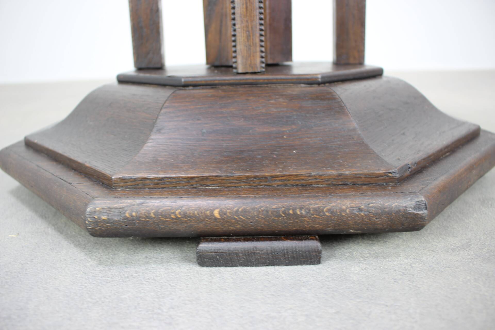 Art Deco chess table from the 1930s with a hand-decorated brass top and a stained oak base.