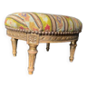 Antique foot stool in wood and Napoleon III petit point tapestry, 19th century