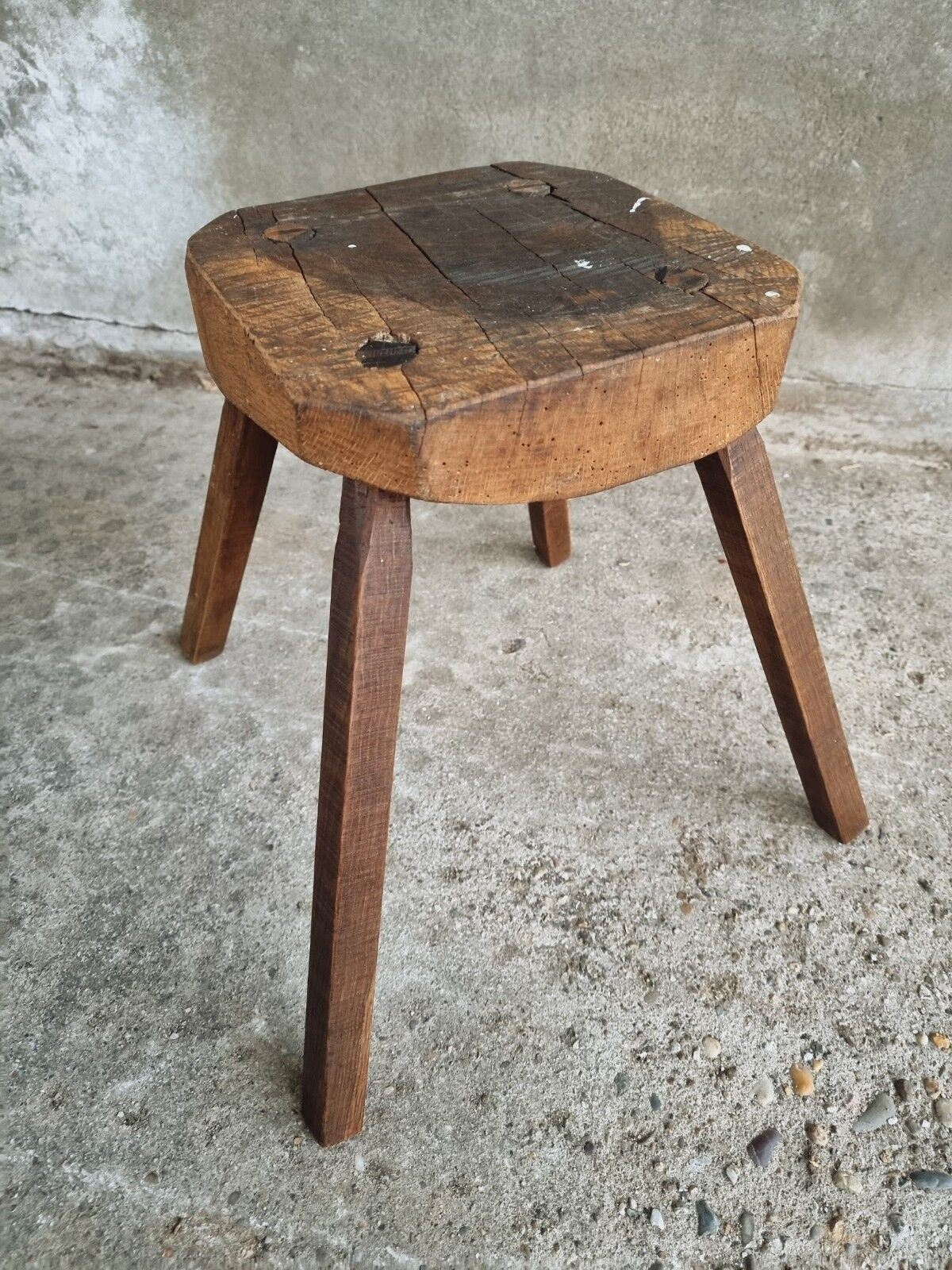 Antique stool oak plant table