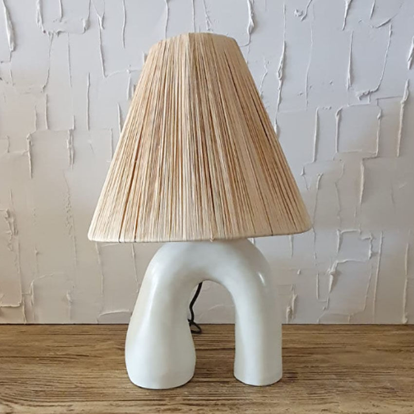 Tadelekt lamp with raffia shade