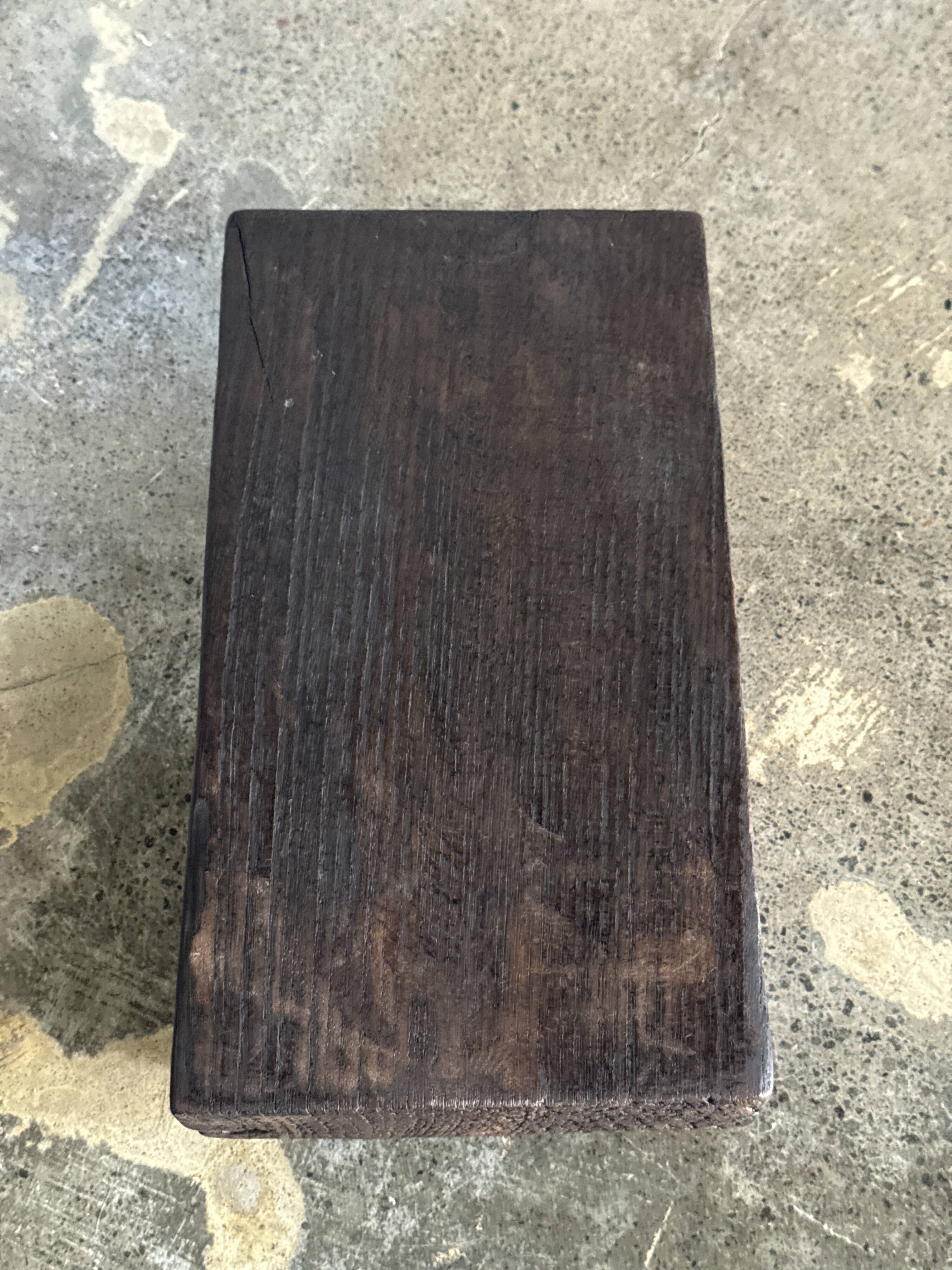 Small stool, black solid teak accent stool wabi-sabi L30 W8.5 H6.