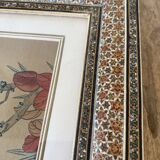 Ornithological painting, marquetry frame