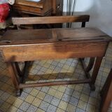 Ancien bureau pupitre d'écolier vintage en bois deux places