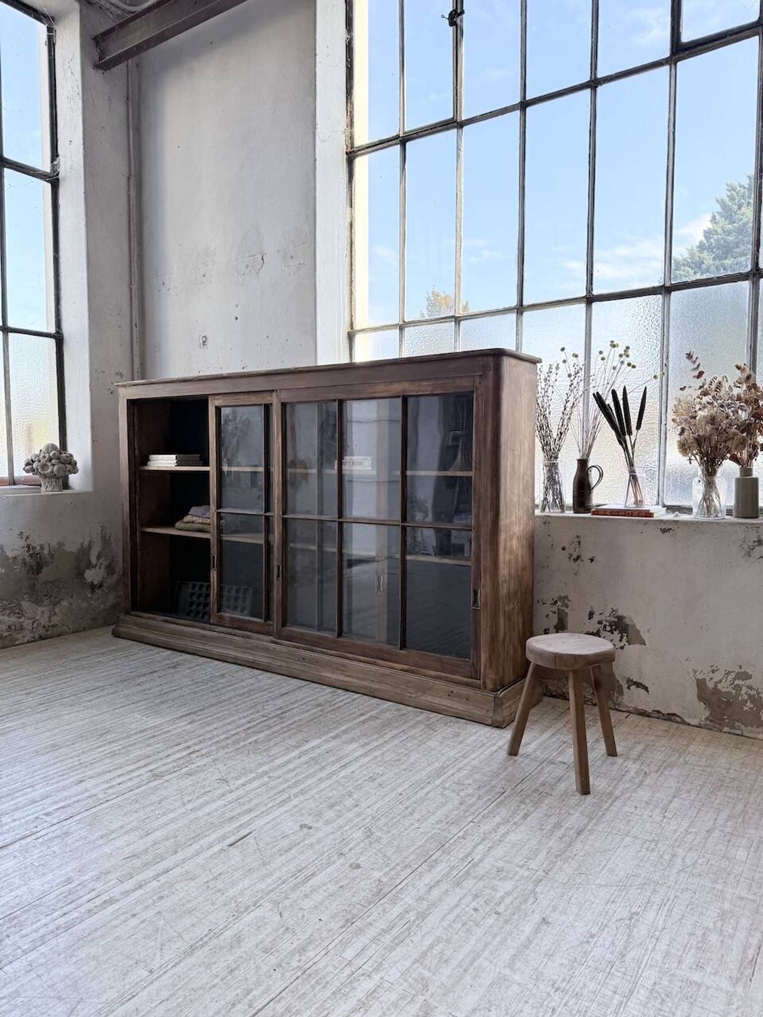 XXL industrial sideboard with glass doors