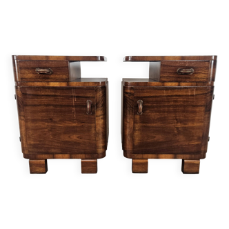Art Decò bedside tables in walnut burl