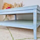 Coffee table in square wood renovated blue