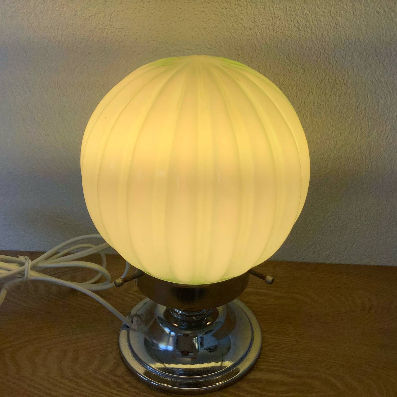 Lampe Vintage 1930 Globe Opaline Thabur Vert Art Deco