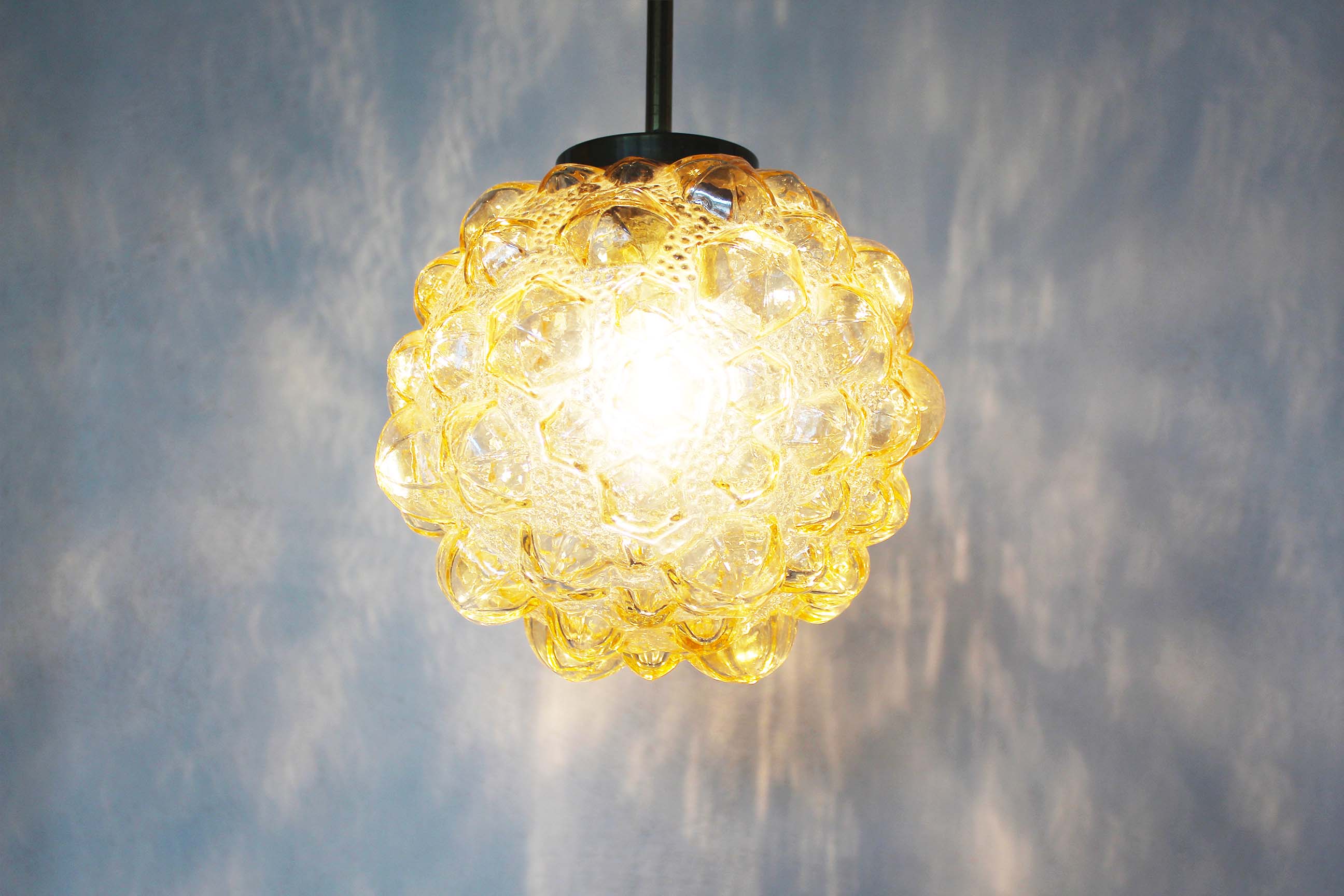 Amber bubble glass pendant light by Helena Tynell for Glashutte Limburg