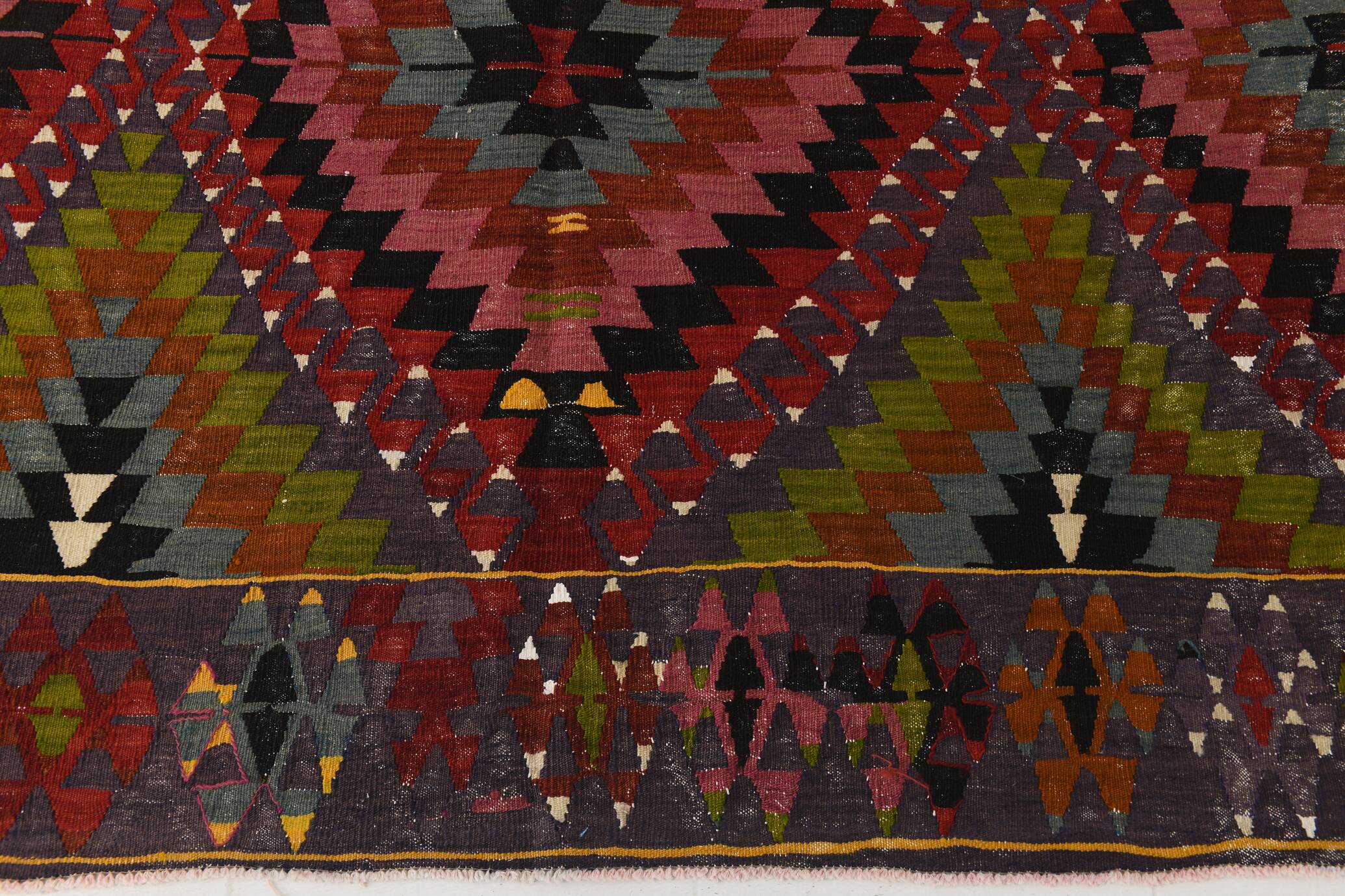 6x11 Geometric Style Vintage Kilim Rug, 338x188 Cm