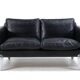 Vintage danish soren holst black leather 2 seater sofa with aluminium legs