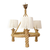 Three-light braided rope pendant light, 1950-1960.