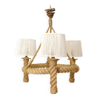 Three-light braided rope pendant light, 1950-1960.