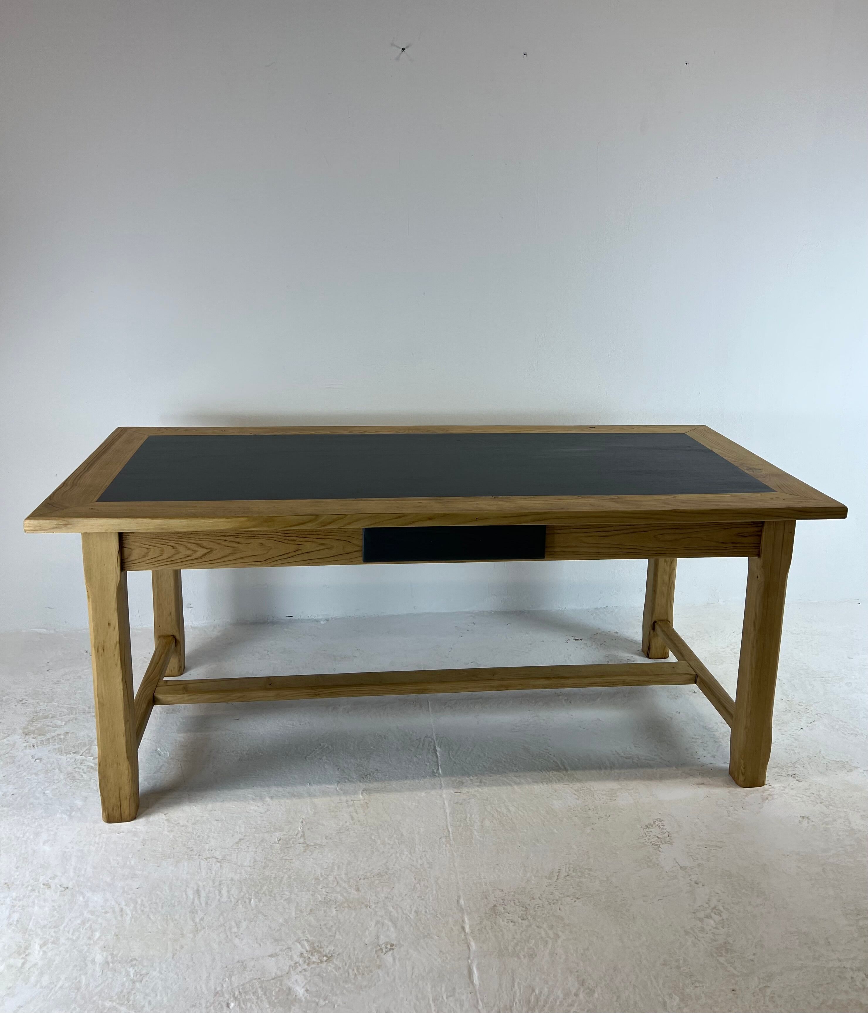 Oak farmhouse table, black top