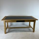 Oak farmhouse table, black top